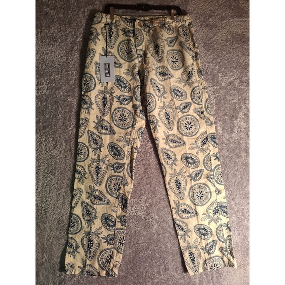 NWT Vilebrequin Linen Pants Paisley Beach Resort Preppy Cream Size L Cute Summer